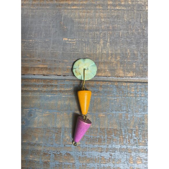 Handcrafted Colorful Geometric Dangle Pendant With Purple Yellow & Green Beads - Picture 3 of 3